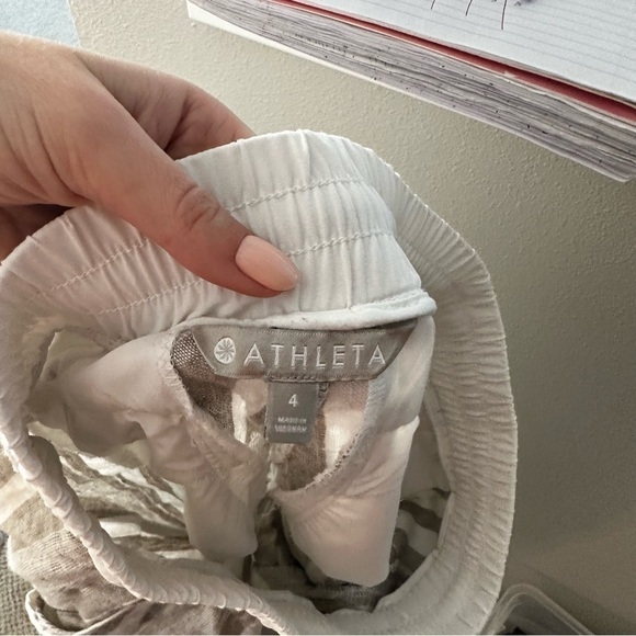 Athleta Bali Linen Ankle Pants Elastic Waist White Cream Striped Size 4 Women’s - Picture 12 of 12